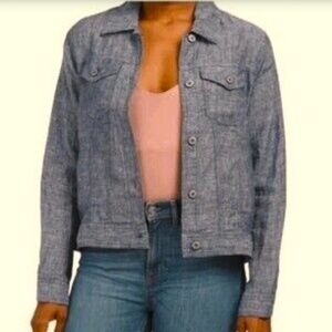 NWOT JNY Jones New York Chambray Blue 100% Linen Jacket Size LARGE